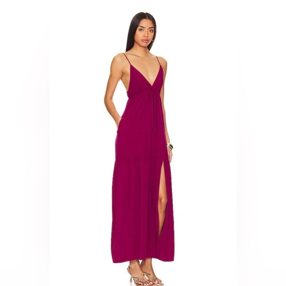 L Space Victoria Maxi Dress V Neck Tiered XS Raspberry New Beachy Vacation Chic - Picture 5 of 16